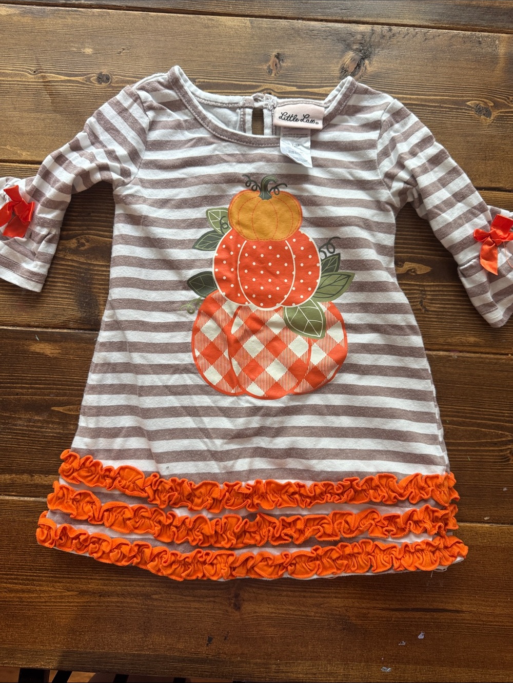 Little Lass Gray & Orange Striped Pumpkin Ruffle Dress